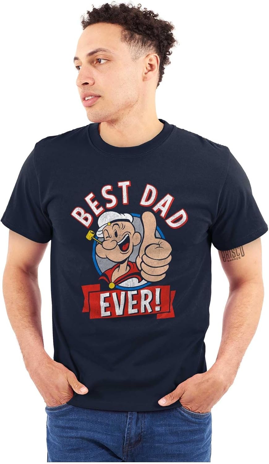 image:imageBrisco Brands Popeye Cartoon Best Dad Ever Father Mens Graphic T Shirt TeesNavy