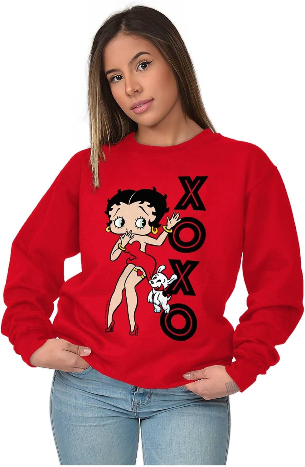 image:imageBrisco Brands Retro Betty Boop XOXO Puppy Love Women Crewneck SweatshirtRed