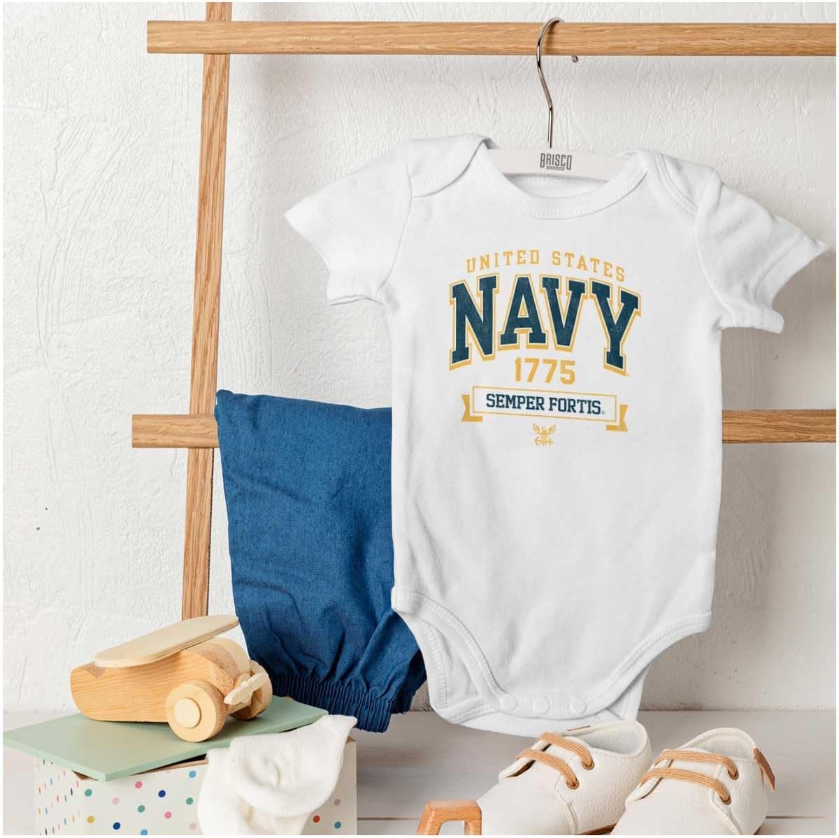 image:imageBrisco Brands United States Navy Semper Fortis 1775 Baby Romper Boys or GirlsWhite