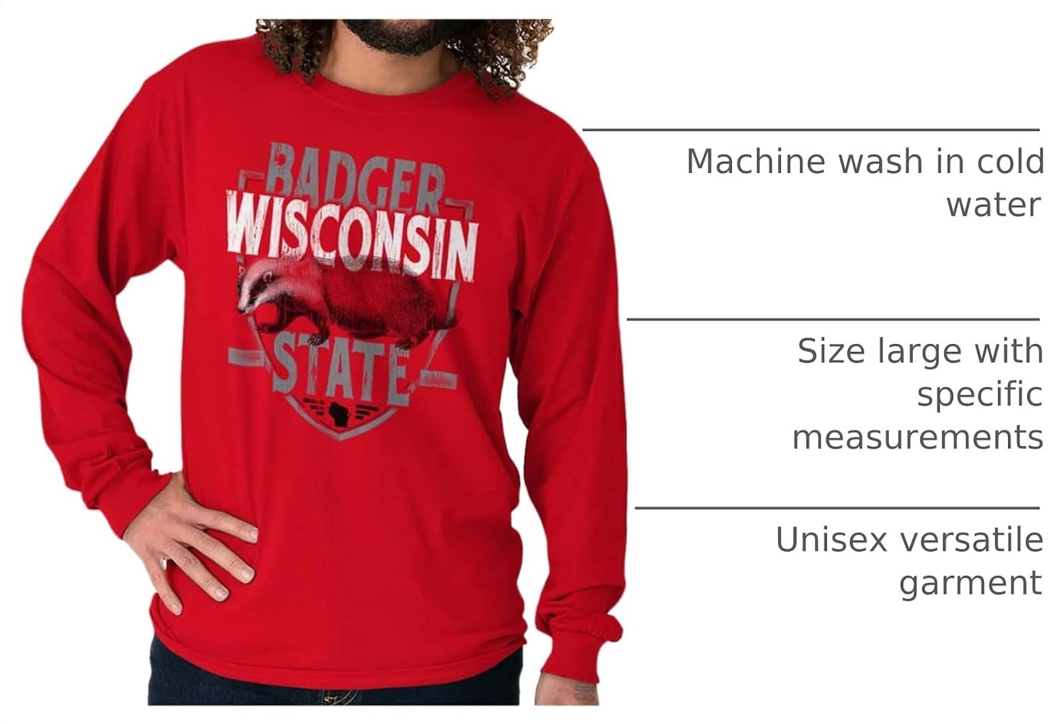 image:imageBrisco Brands Wisconsin Wispy Pride Cool Athletic Long Sleeve Tshirt Men WomenRed