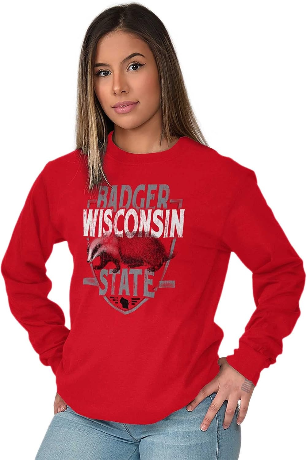 image:imageBrisco Brands Wisconsin Wispy Pride Cool Athletic Long Sleeve Tshirt Men WomenRed