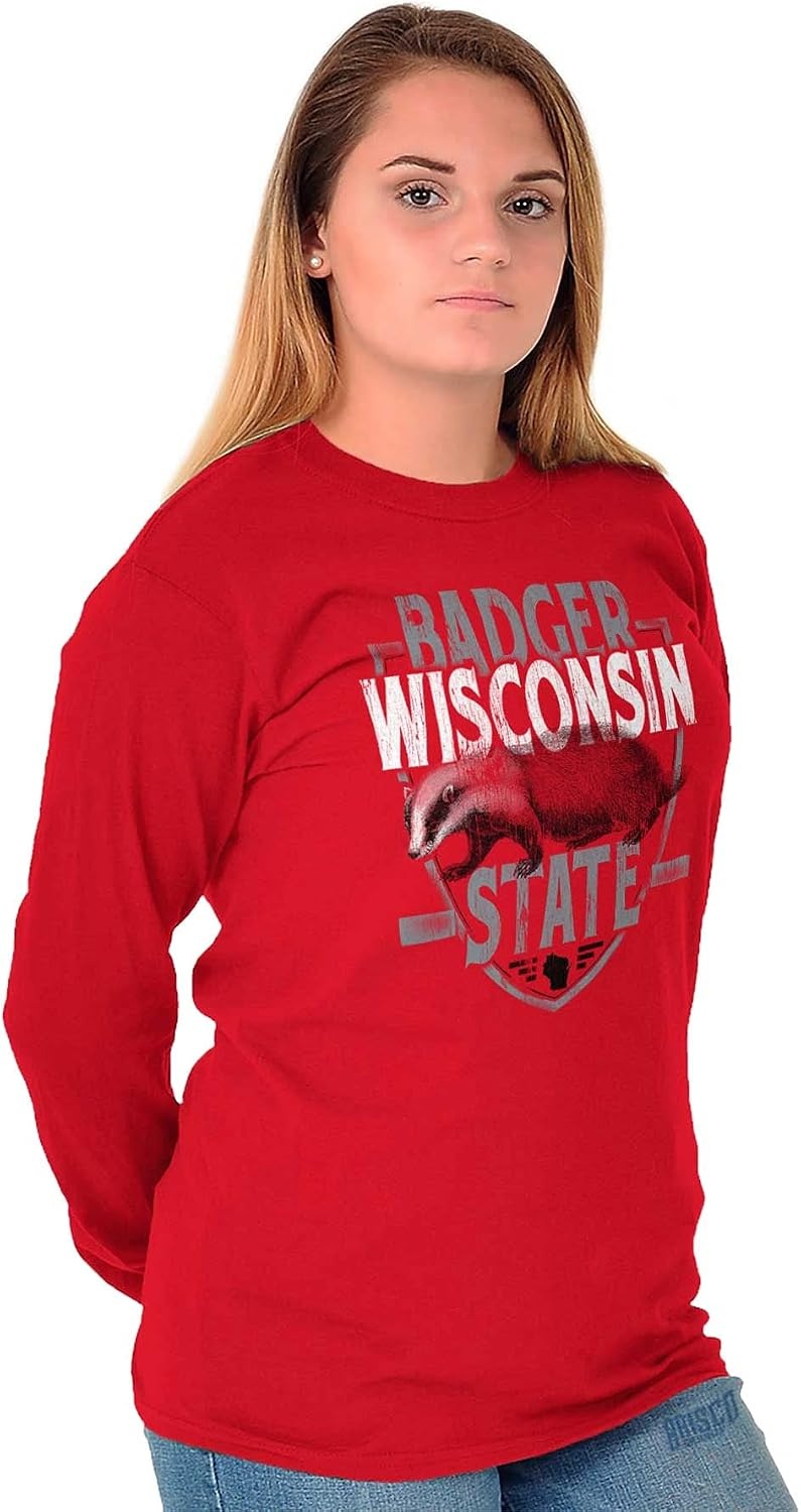 image:imageBrisco Brands Wisconsin Wispy Pride Cool Athletic Long Sleeve Tshirt Men WomenRed