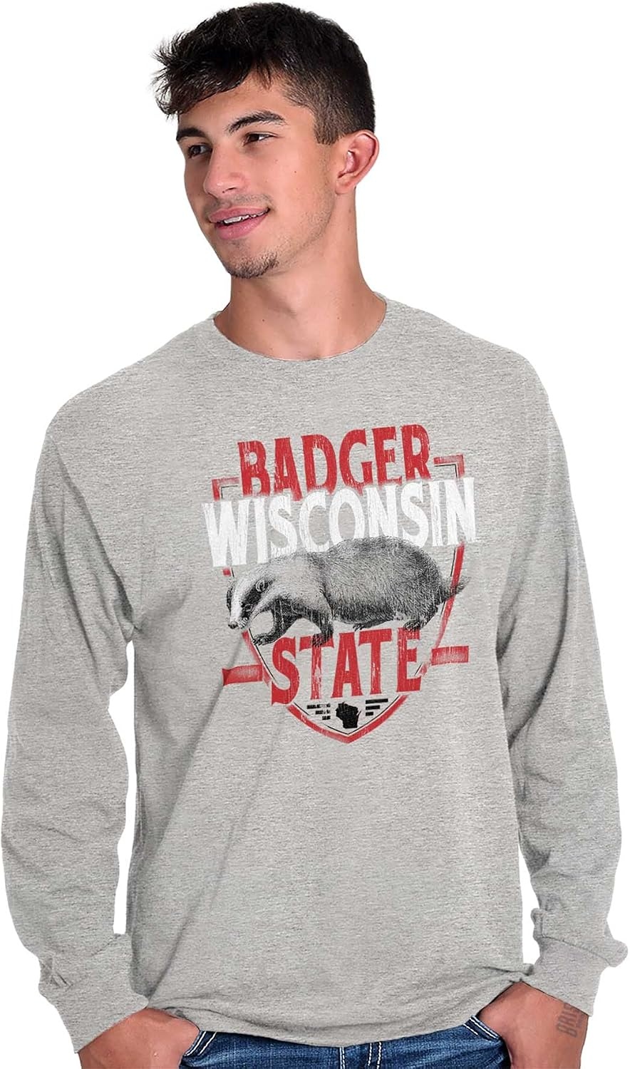 image:imageBrisco Brands Wisconsin Wispy Pride Cool Athletic Long Sleeve Tshirt Men WomenSport Grey