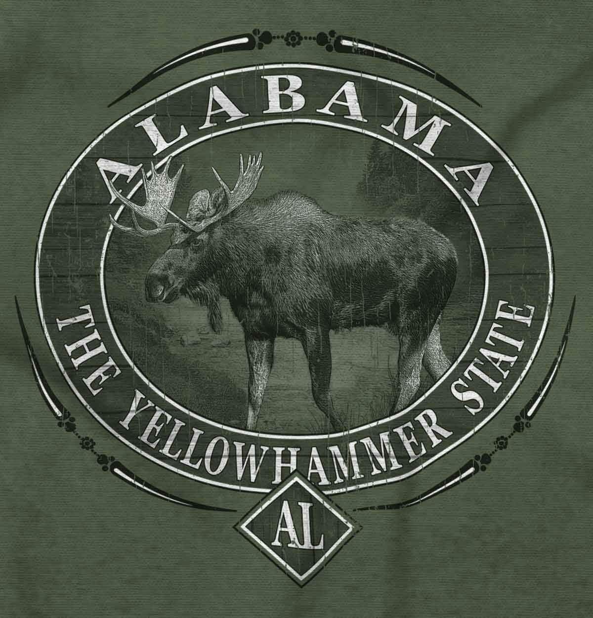 image:imageClassic Teaze American States Military Green Rugged Outdoor Moose Graphic T Shirt for Men or WomenAlabama