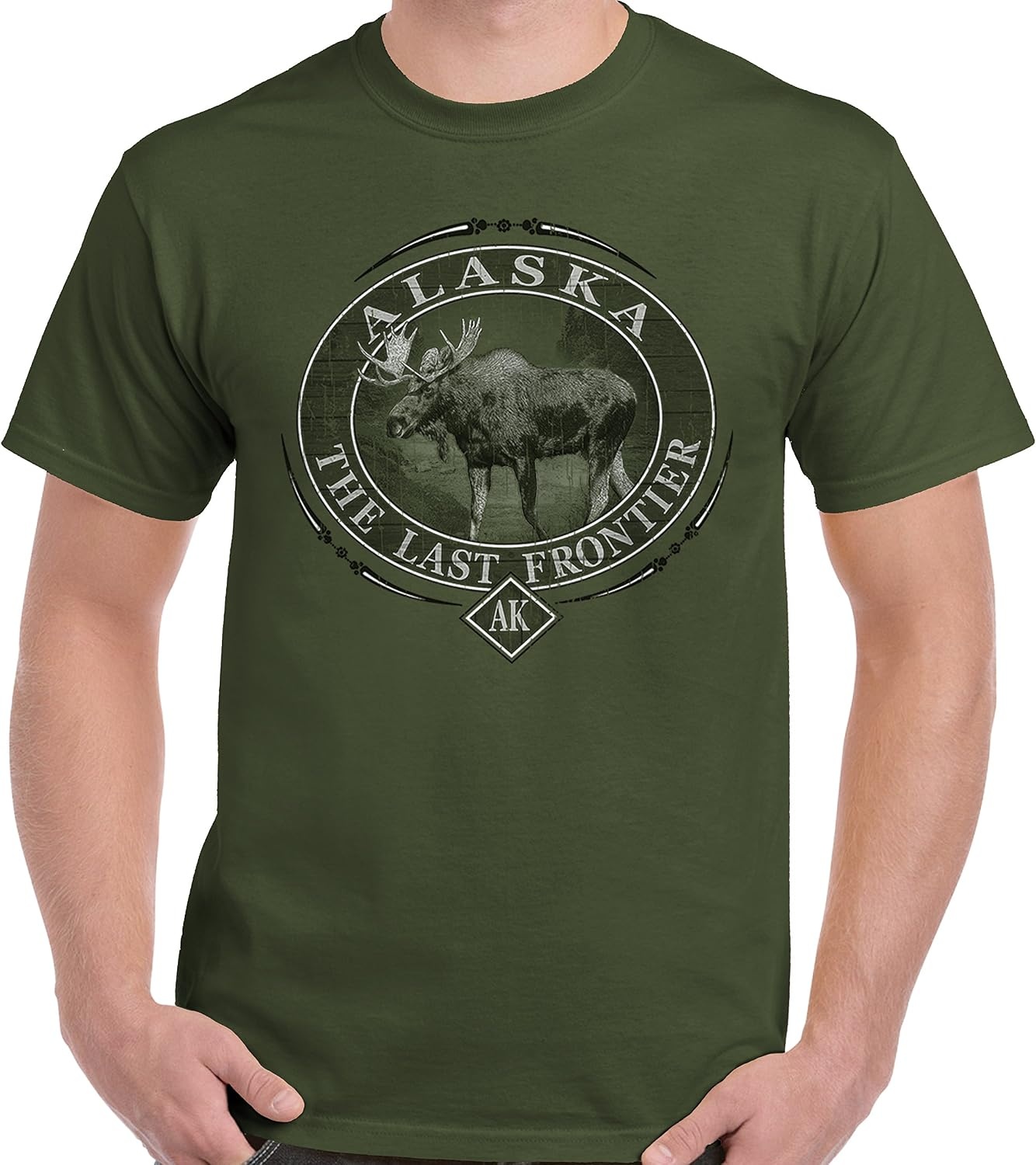image:imageClassic Teaze American States Military Green Rugged Outdoor Moose Graphic T Shirt for Men or WomenAlaska