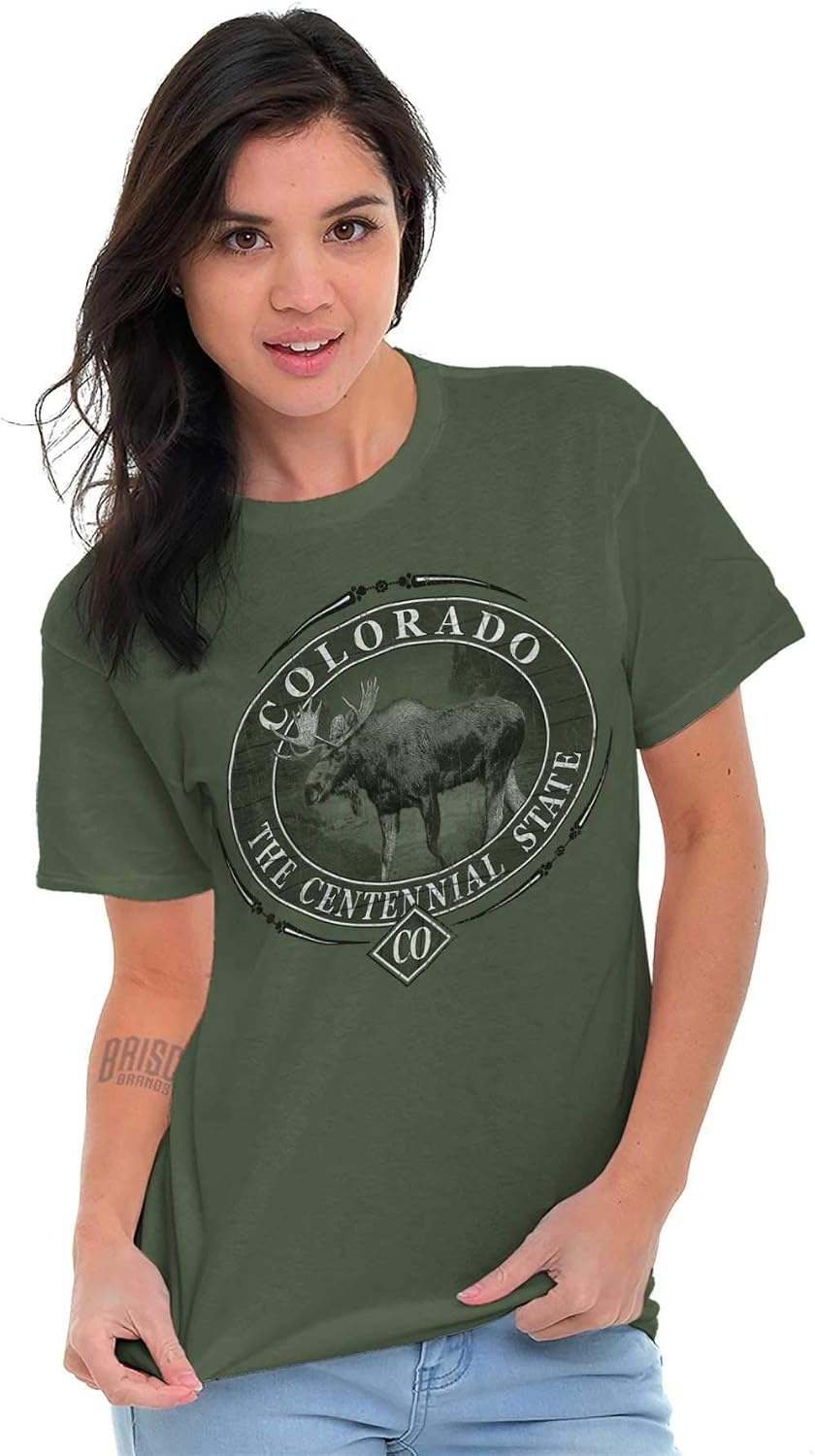 image:imageClassic Teaze American States Military Green Rugged Outdoor Moose Graphic T Shirt for Men or WomenColorado