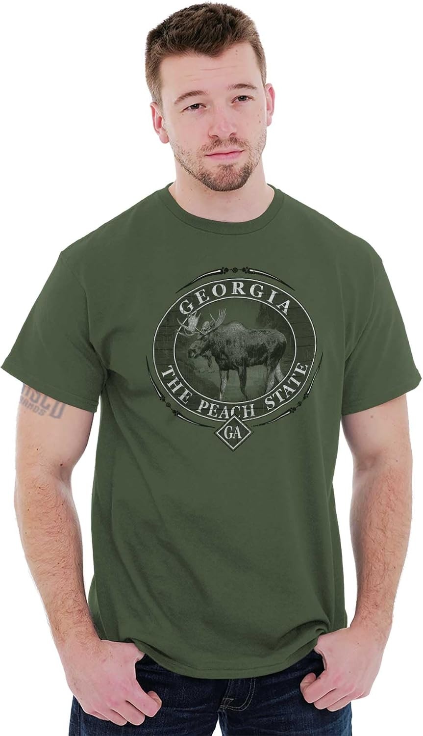 image:imageClassic Teaze American States Military Green Rugged Outdoor Moose Graphic T Shirt for Men or WomenGeorgia