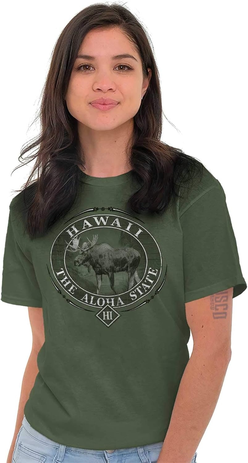 image:imageClassic Teaze American States Military Green Rugged Outdoor Moose Graphic T Shirt for Men or WomenHawaii