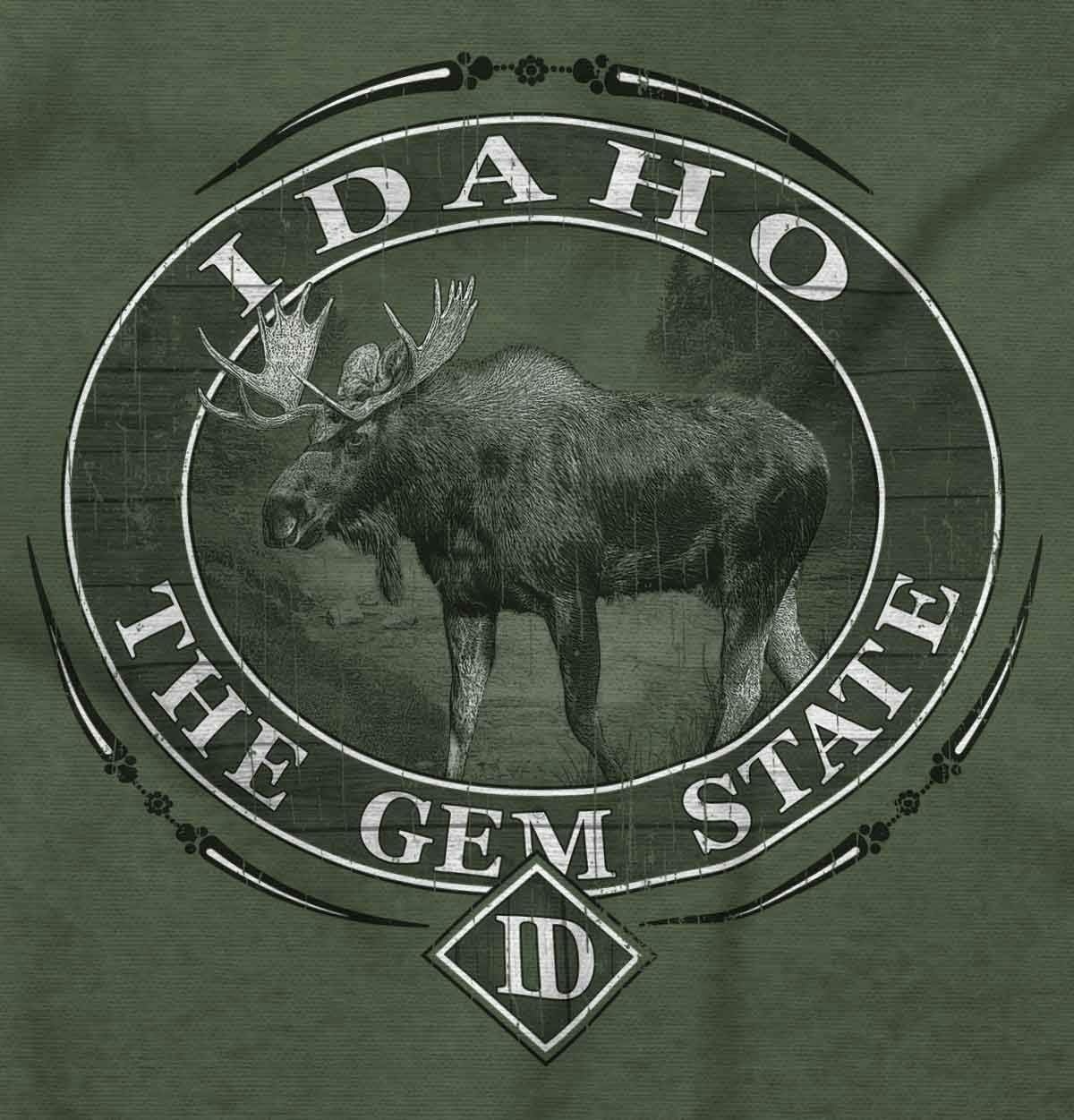 image:imageClassic Teaze American States Military Green Rugged Outdoor Moose Graphic T Shirt for Men or WomenIdaho