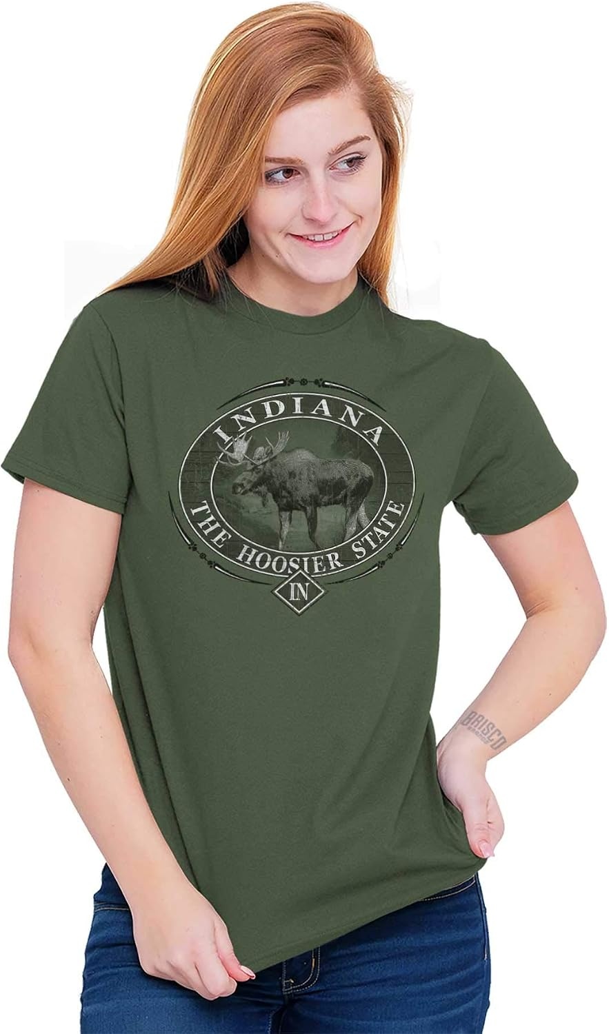 image:imageClassic Teaze American States Military Green Rugged Outdoor Moose Graphic T Shirt for Men or WomenIndiana