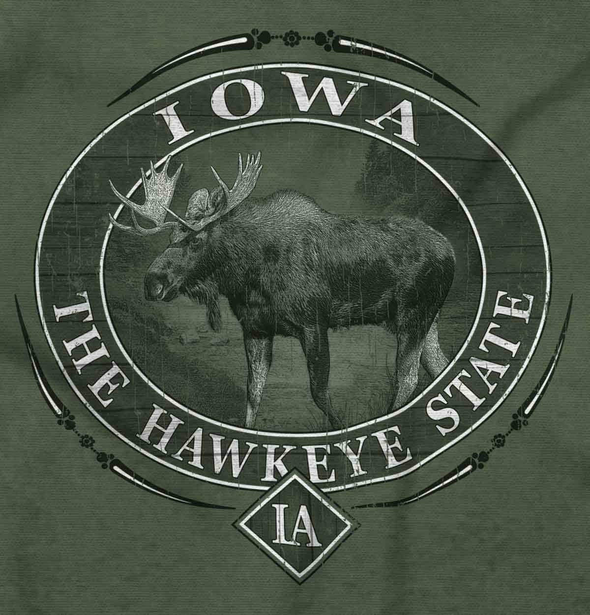 image:imageClassic Teaze American States Military Green Rugged Outdoor Moose Graphic T Shirt for Men or WomenIowa