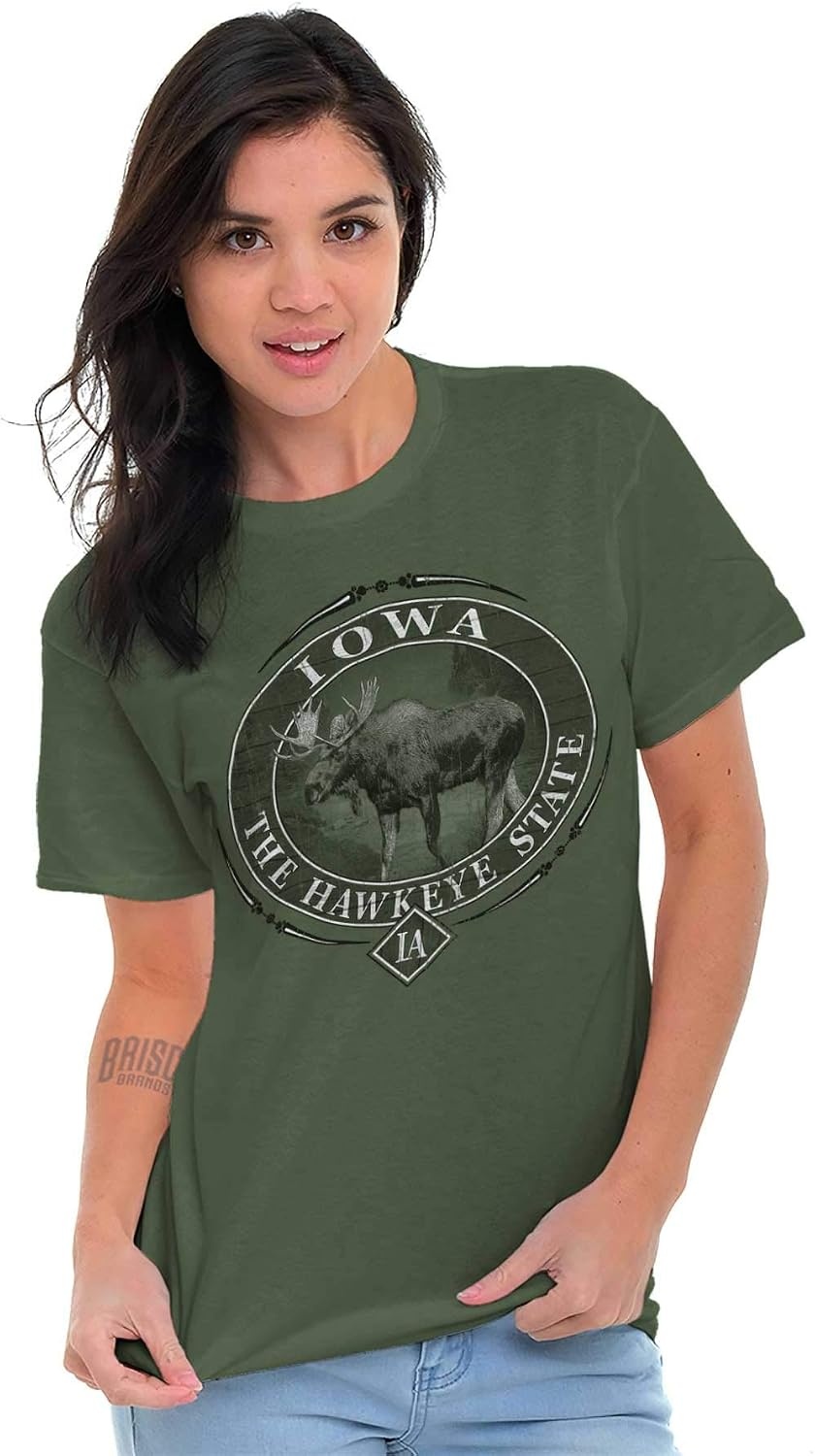image:imageClassic Teaze American States Military Green Rugged Outdoor Moose Graphic T Shirt for Men or WomenIowa