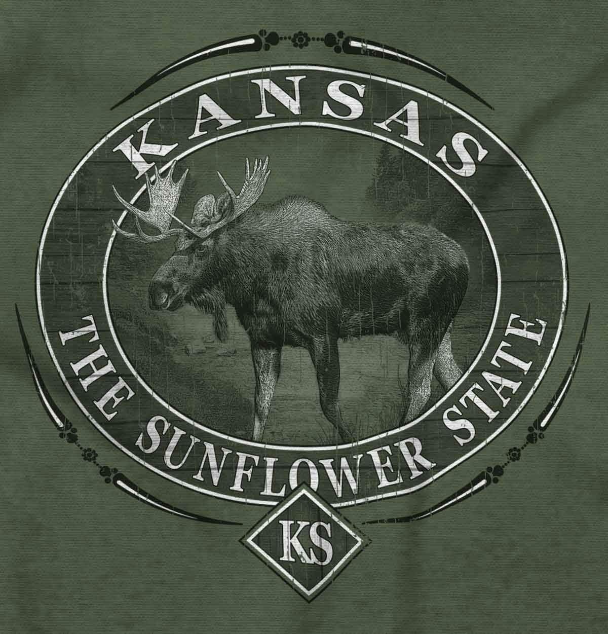 image:imageClassic Teaze American States Military Green Rugged Outdoor Moose Graphic T Shirt for Men or WomenKansas