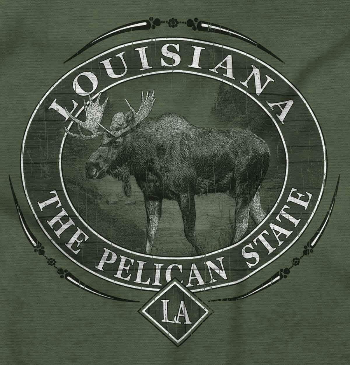 image:imageClassic Teaze American States Military Green Rugged Outdoor Moose Graphic T Shirt for Men or WomenLouisianna