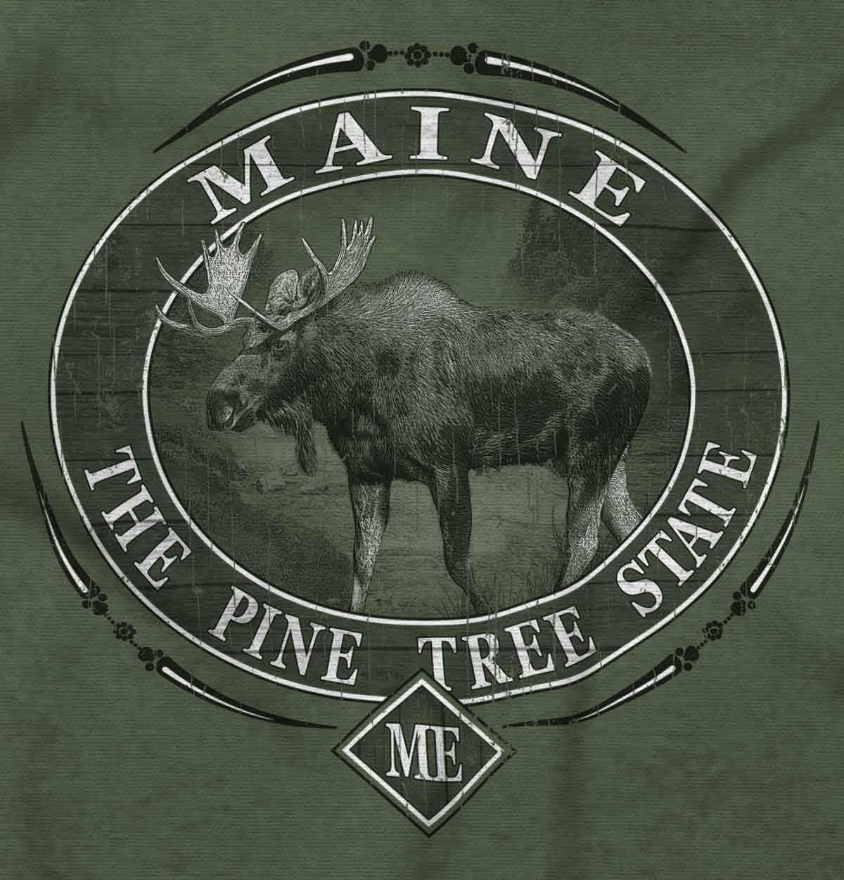 image:imageClassic Teaze American States Military Green Rugged Outdoor Moose Graphic T Shirt for Men or WomenMaine