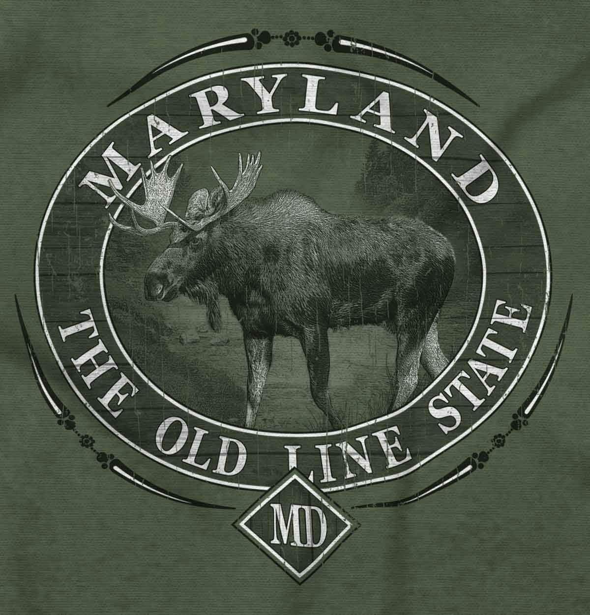 image:imageClassic Teaze American States Military Green Rugged Outdoor Moose Graphic T Shirt for Men or WomenMaryland