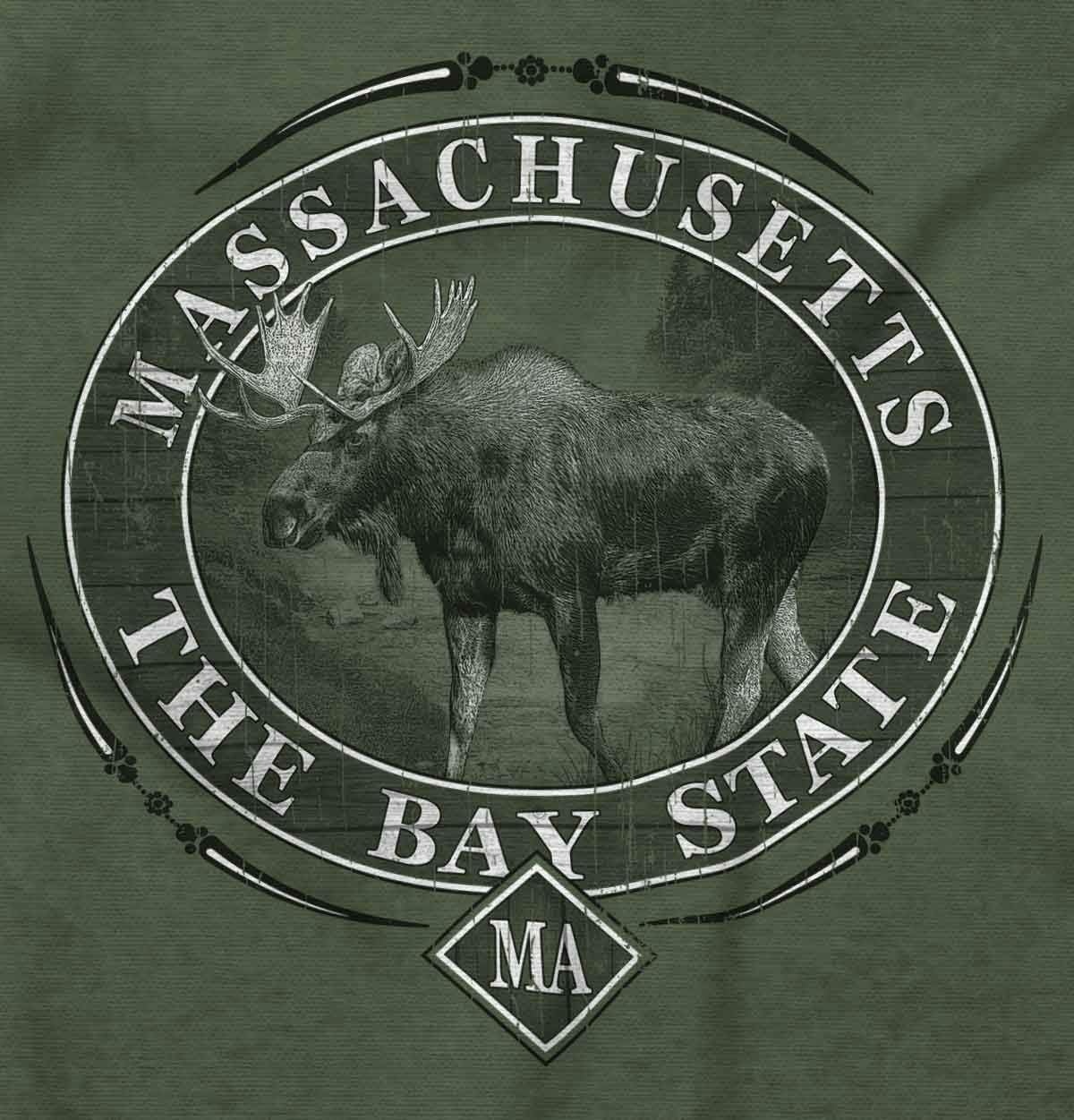 image:imageClassic Teaze American States Military Green Rugged Outdoor Moose Graphic T Shirt for Men or WomenMassachusetts