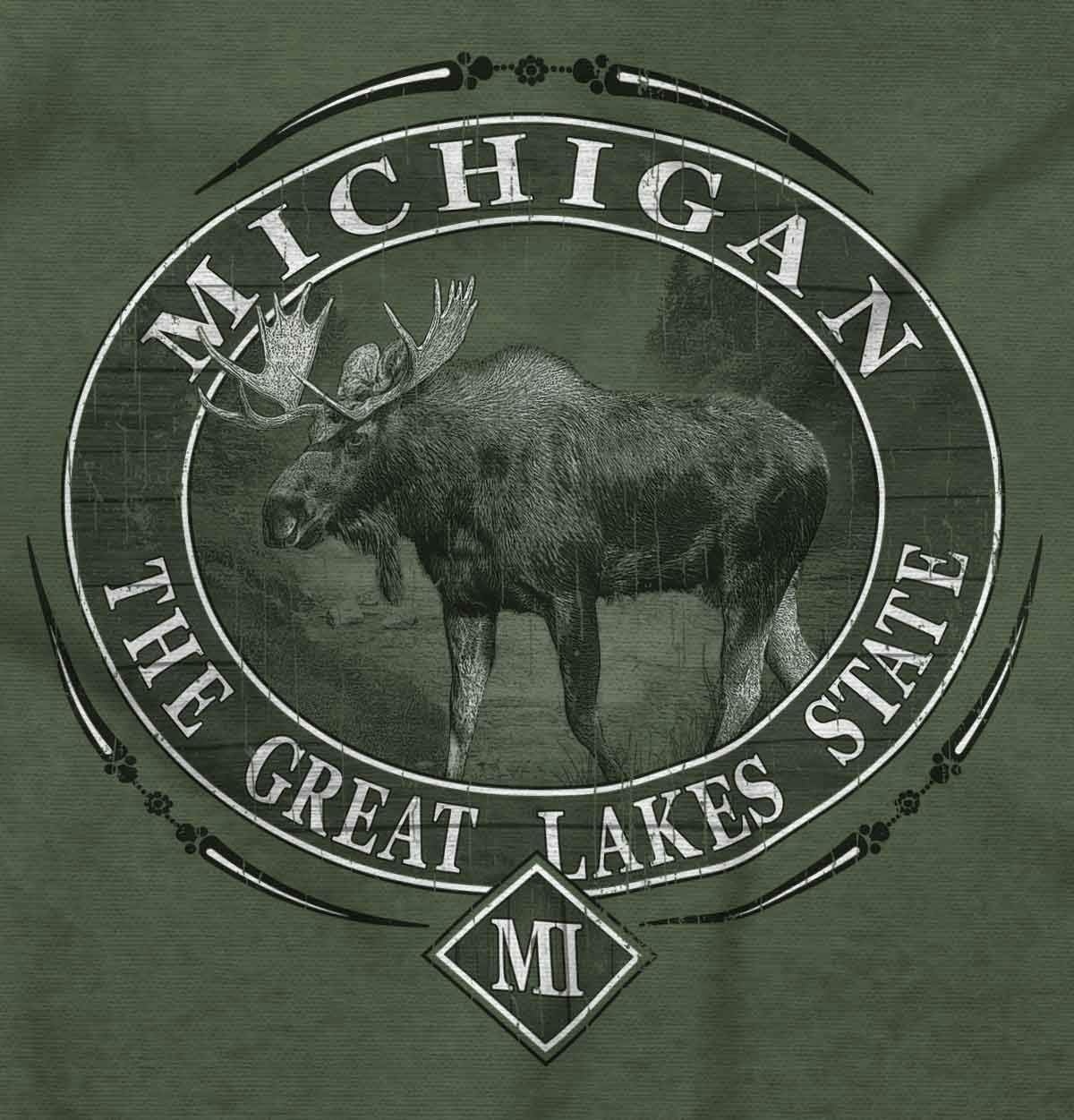 image:imageClassic Teaze American States Military Green Rugged Outdoor Moose Graphic T Shirt for Men or WomenMichigan