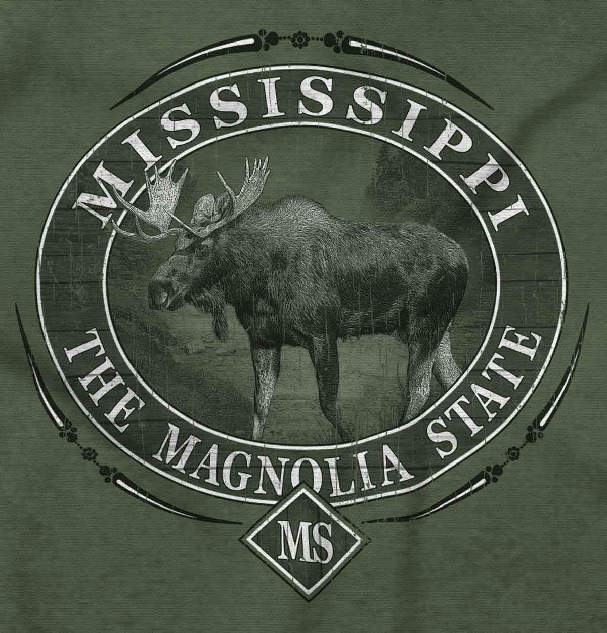 image:imageClassic Teaze American States Military Green Rugged Outdoor Moose Graphic T Shirt for Men or WomenMississippi