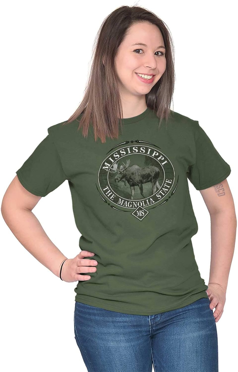 image:imageClassic Teaze American States Military Green Rugged Outdoor Moose Graphic T Shirt for Men or WomenMississippi
