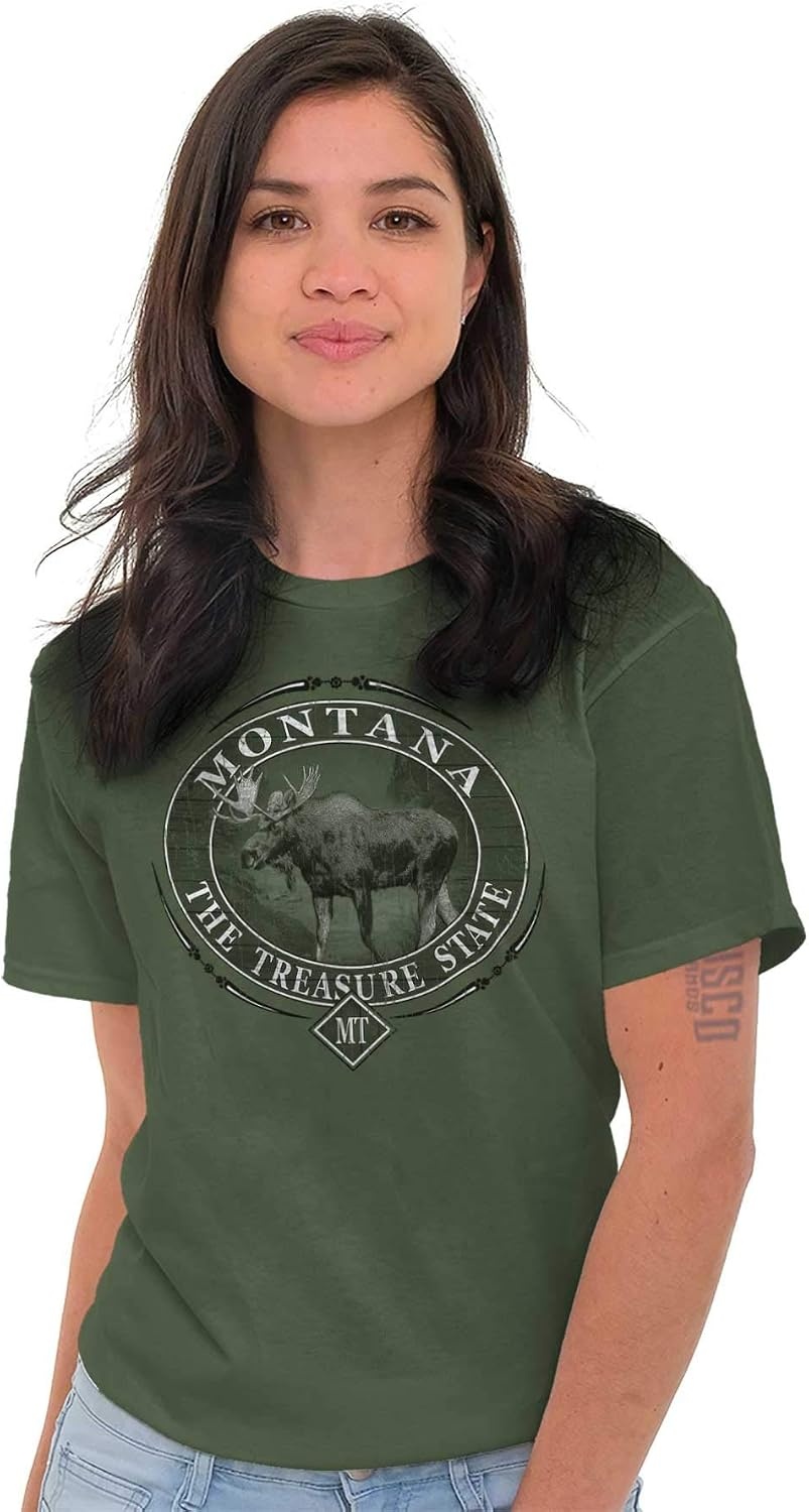 image:imageClassic Teaze American States Military Green Rugged Outdoor Moose Graphic T Shirt for Men or WomenMontana