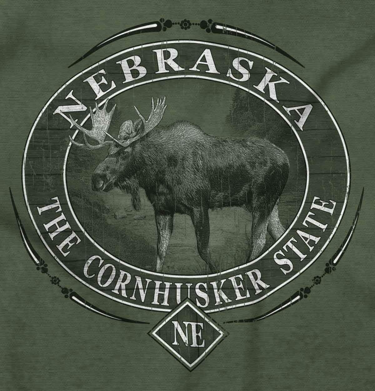 image:imageClassic Teaze American States Military Green Rugged Outdoor Moose Graphic T Shirt for Men or WomenNebraska