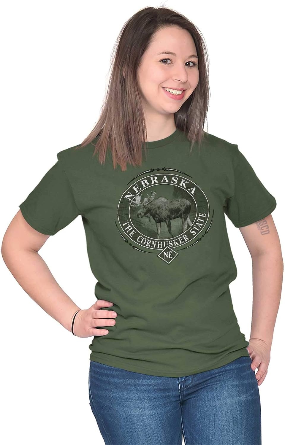 image:imageClassic Teaze American States Military Green Rugged Outdoor Moose Graphic T Shirt for Men or WomenNebraska