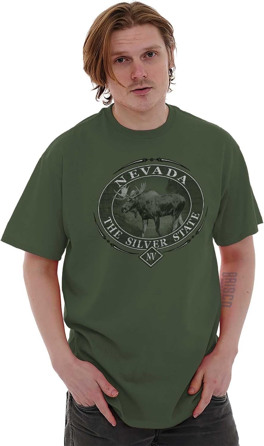 image:imageClassic Teaze American States Military Green Rugged Outdoor Moose Graphic T Shirt for Men or WomenNevada