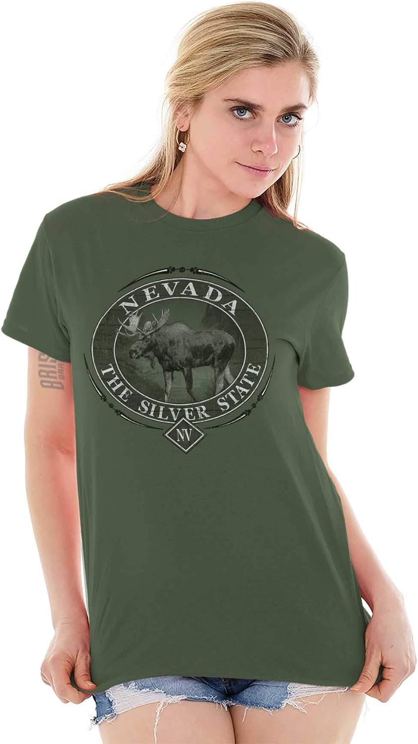 image:imageClassic Teaze American States Military Green Rugged Outdoor Moose Graphic T Shirt for Men or WomenNevada