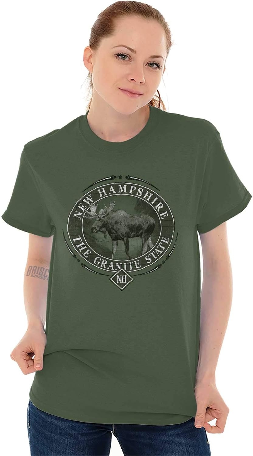 image:imageClassic Teaze American States Military Green Rugged Outdoor Moose Graphic T Shirt for Men or WomenNew Hampshire