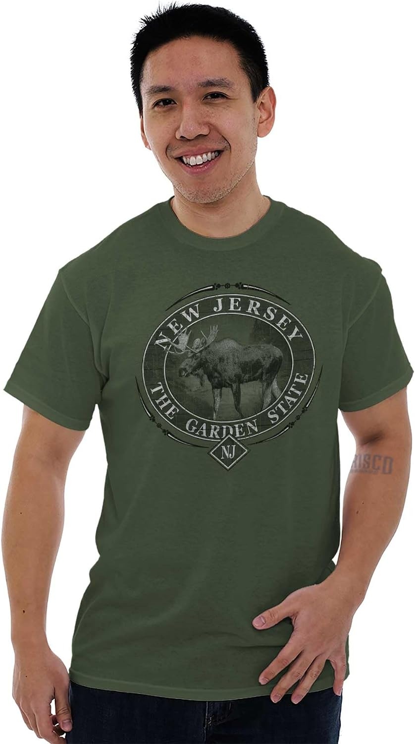 image:imageClassic Teaze American States Military Green Rugged Outdoor Moose Graphic T Shirt for Men or WomenNew Jersey
