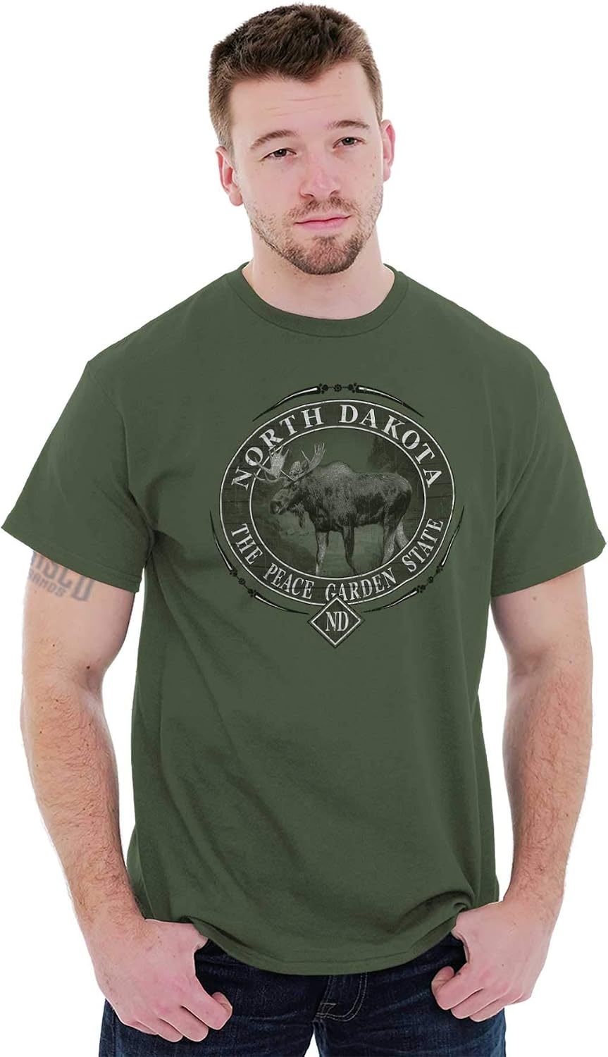 image:imageClassic Teaze American States Military Green Rugged Outdoor Moose Graphic T Shirt for Men or WomenNorth Dakota