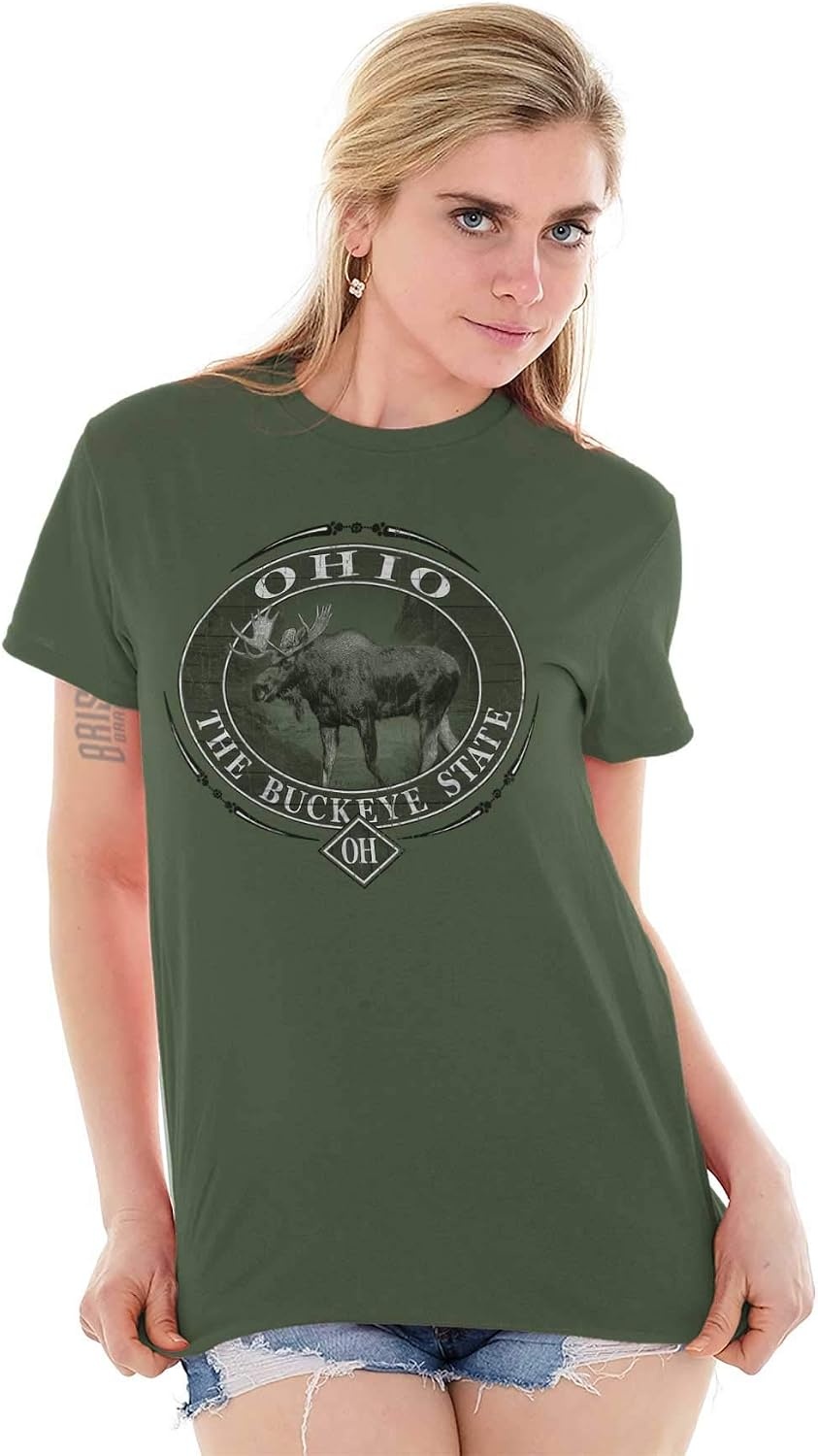 image:imageClassic Teaze American States Military Green Rugged Outdoor Moose Graphic T Shirt for Men or WomenOhio