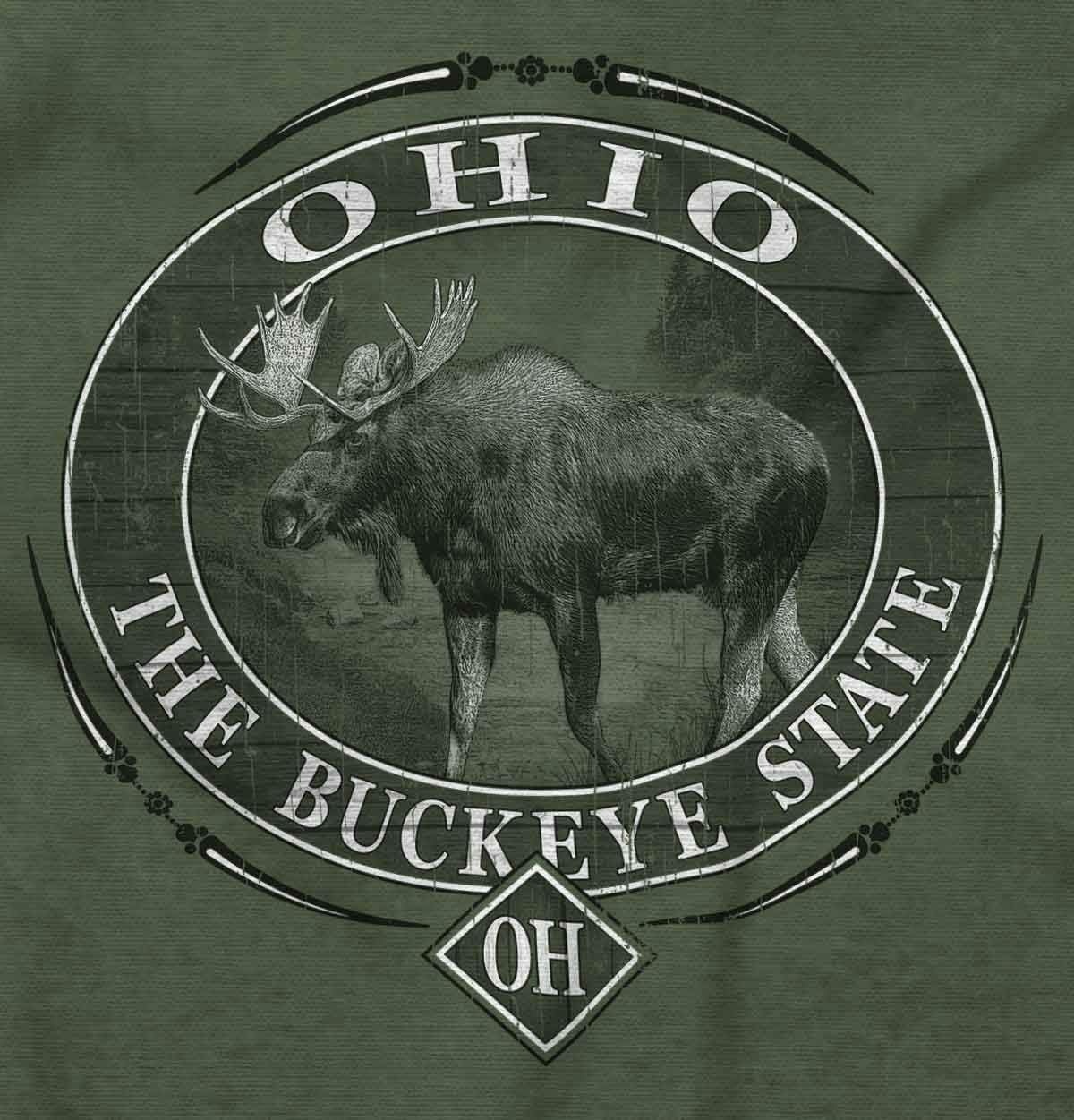 image:imageClassic Teaze American States Military Green Rugged Outdoor Moose Graphic T Shirt for Men or WomenOhio