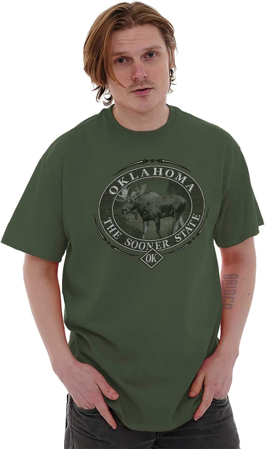 image:imageClassic Teaze American States Military Green Rugged Outdoor Moose Graphic T Shirt for Men or WomenOklahoma