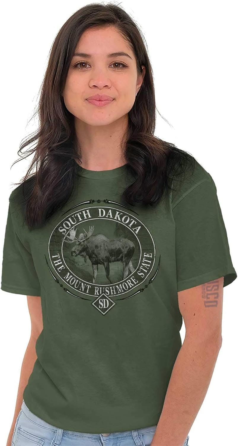 image:imageClassic Teaze American States Military Green Rugged Outdoor Moose Graphic T Shirt for Men or WomenSouth Dakota
