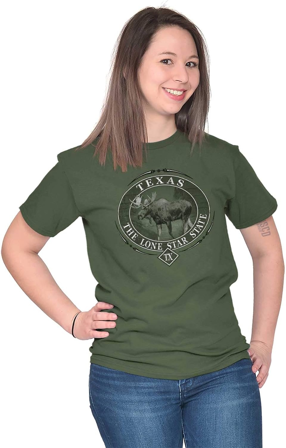 image:imageClassic Teaze American States Military Green Rugged Outdoor Moose Graphic T Shirt for Men or WomenTexas