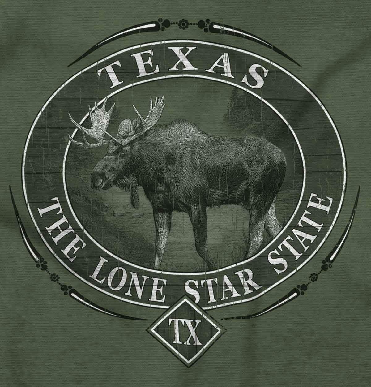 image:imageClassic Teaze American States Military Green Rugged Outdoor Moose Graphic T Shirt for Men or WomenTexas