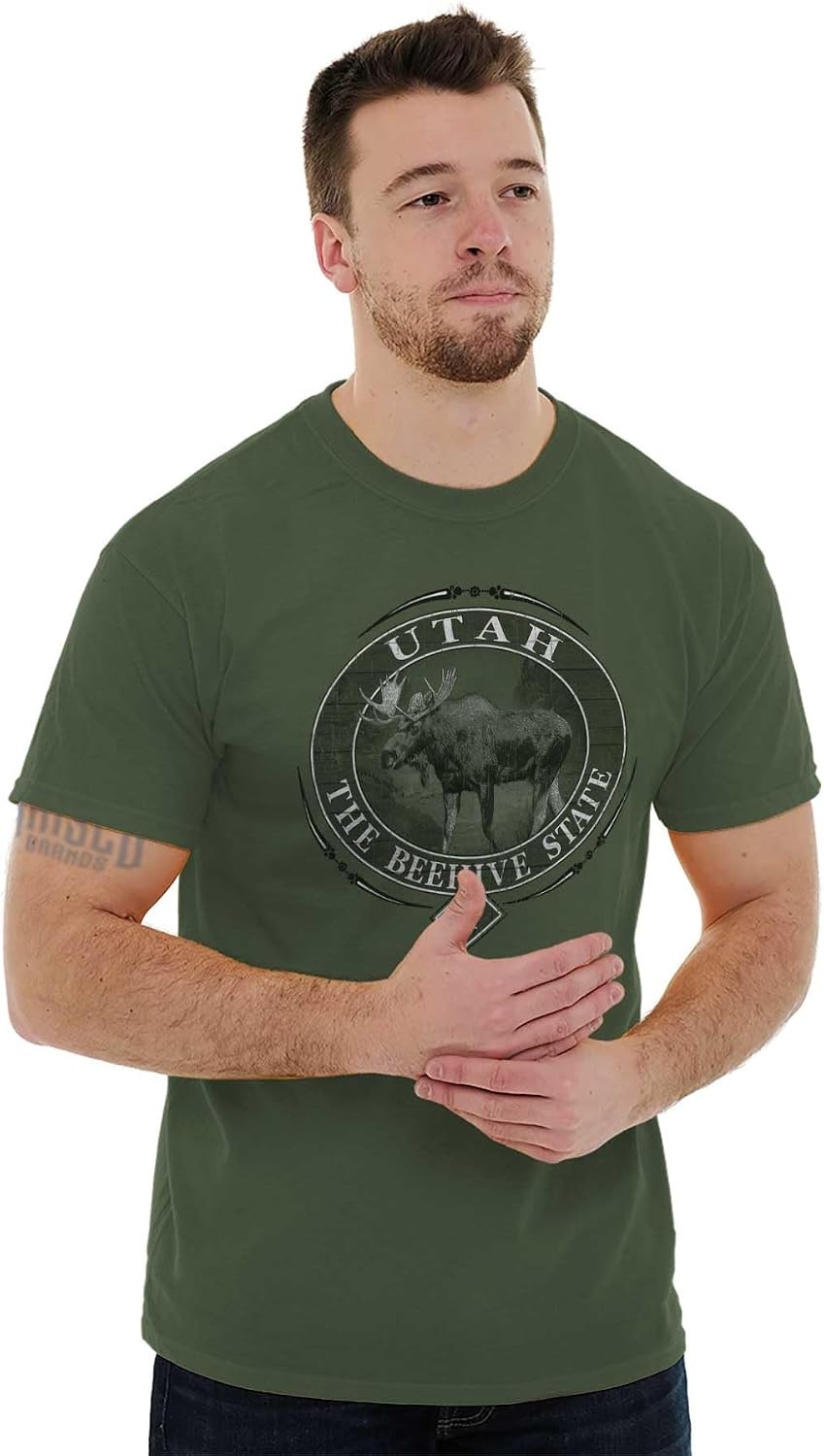 image:imageClassic Teaze American States Military Green Rugged Outdoor Moose Graphic T Shirt for Men or WomenUtah