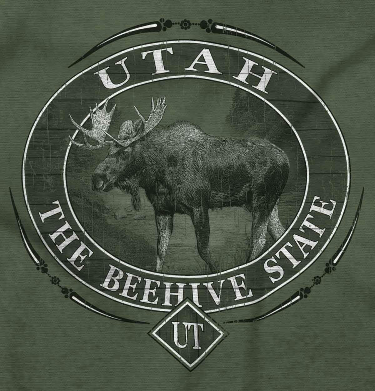 image:imageClassic Teaze American States Military Green Rugged Outdoor Moose Graphic T Shirt for Men or WomenUtah