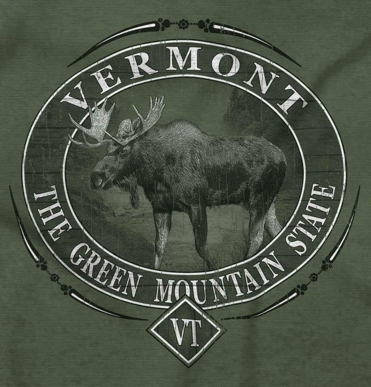 image:imageClassic Teaze American States Military Green Rugged Outdoor Moose Graphic T Shirt for Men or WomenVermont