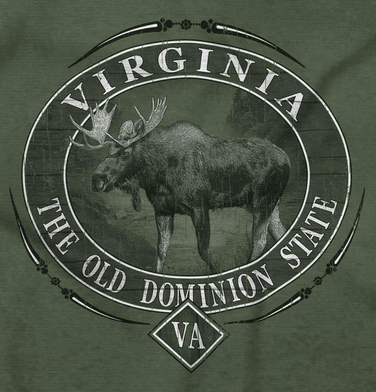image:imageClassic Teaze American States Military Green Rugged Outdoor Moose Graphic T Shirt for Men or WomenVirginia