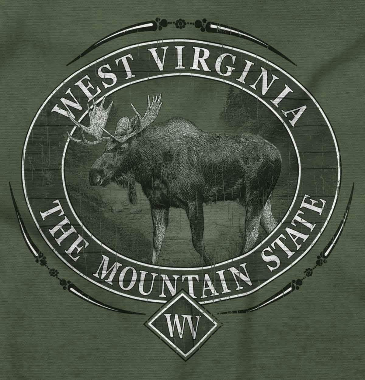 image:imageClassic Teaze American States Military Green Rugged Outdoor Moose Graphic T Shirt for Men or WomenWest Virginia