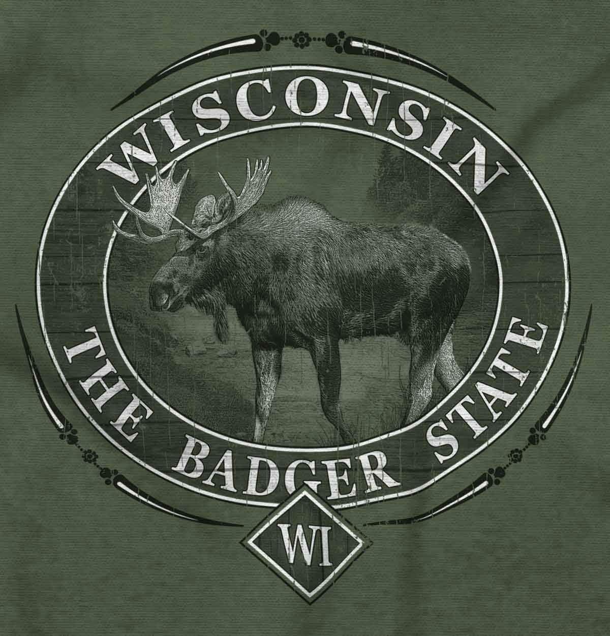 image:imageClassic Teaze American States Military Green Rugged Outdoor Moose Graphic T Shirt for Men or WomenWisconsin