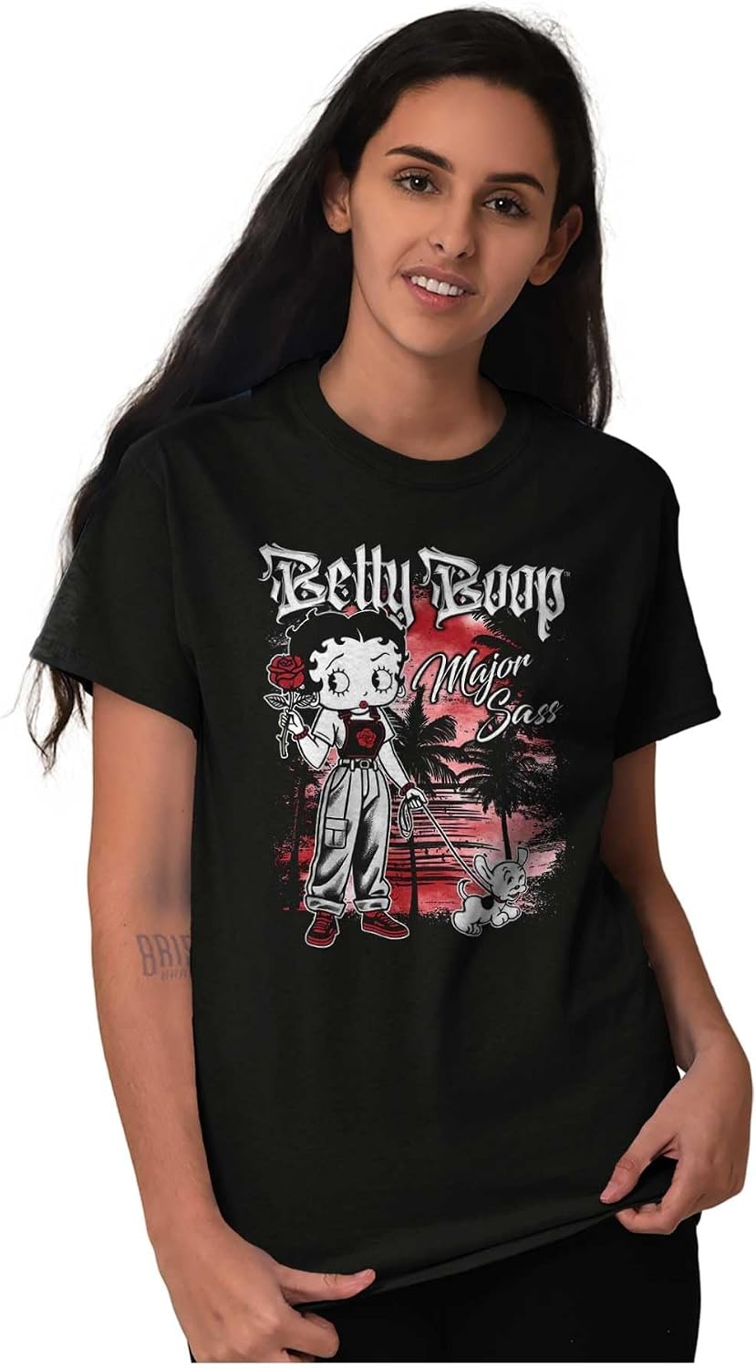 image:imageCute Betty Boop Chicana Urban Chola Cartoon Womens Graphic T Shirt TeesBlack Major Sass Dog Walker