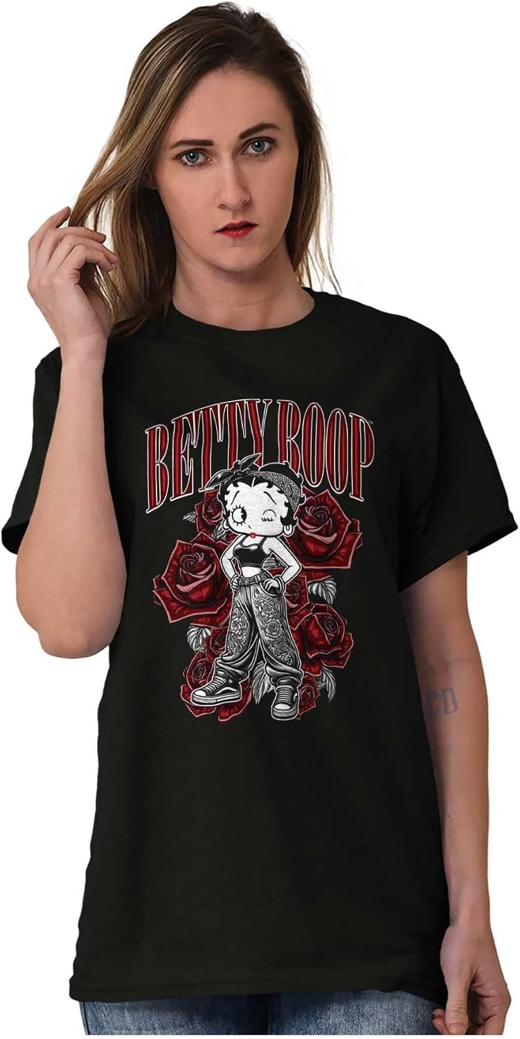 image:imageCute Betty Boop Chicana Urban Chola Cartoon Womens Graphic T Shirt TeesBlack Roses