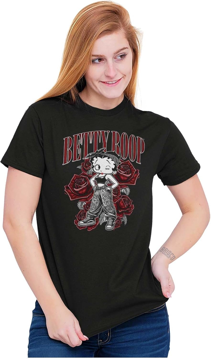 image:imageCute Betty Boop Chicana Urban Chola Cartoon Womens Graphic T Shirt TeesBlack Roses