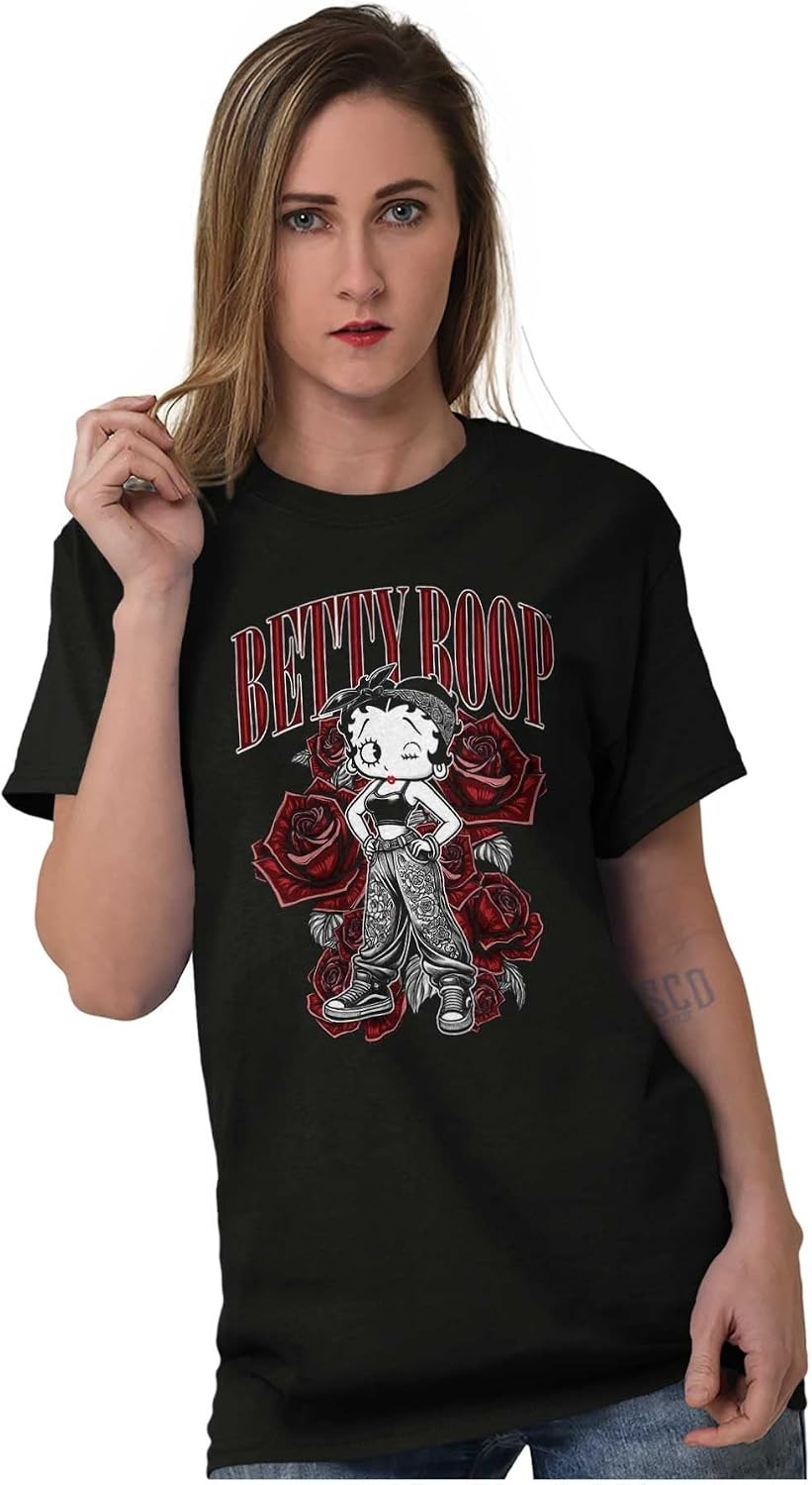 image:imageCute Betty Boop Chicana Urban Chola Cartoon Womens Graphic T Shirt TeesBlack Roses