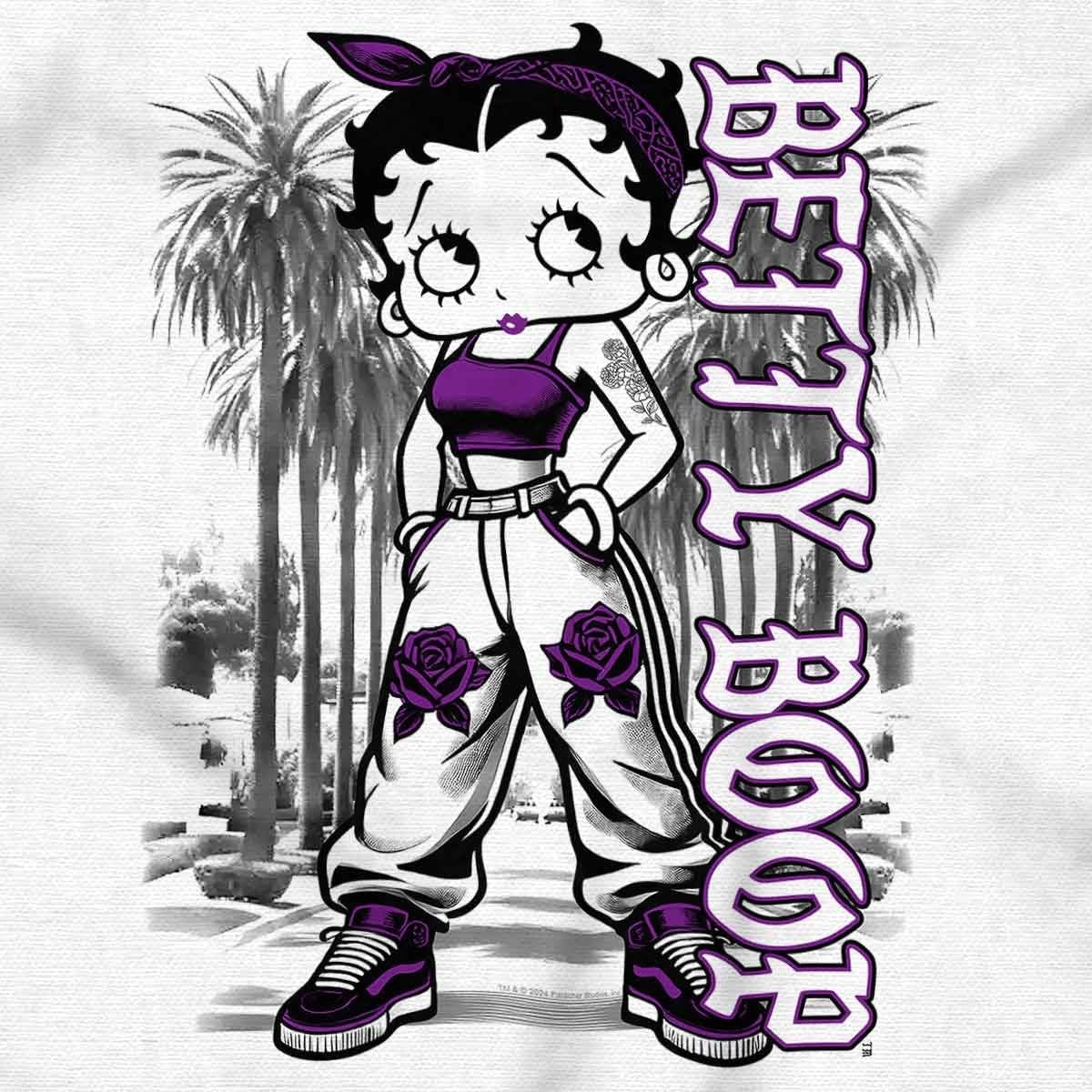 image:imageCute Betty Boop Chicana Urban Chola Cartoon Womens Graphic T Shirt TeesWhite Urban Miami With Purple Ink