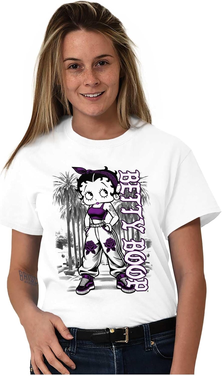 image:imageCute Betty Boop Chicana Urban Chola Cartoon Womens Graphic T Shirt TeesWhite Urban Miami With Purple Ink